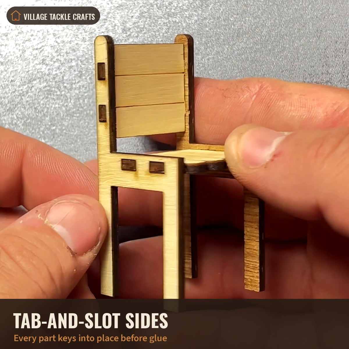 Side view of the chair showing the tab-and-slot joints
