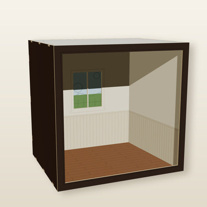 1:12 cottage kitchen room box laser-cut files - window, beadboard wainscot and plank floor