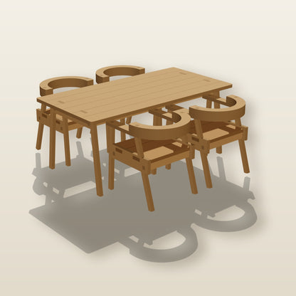 Back view of the finished 1:12 dining set showing the curved chair backs