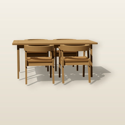 Front view of the finished 1:12 dining table and armchairs