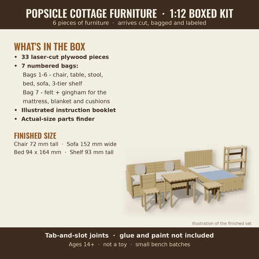 Popsicle Cottage Furniture (1:12) - Boxed Wood Kit