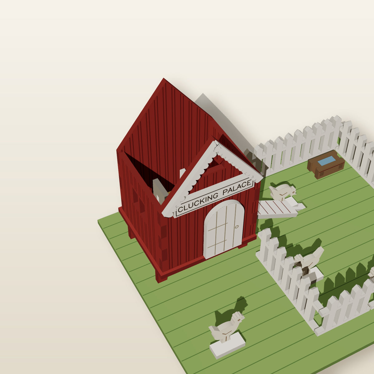 Royal Coop with the roof lifted off to show the nesting boxes