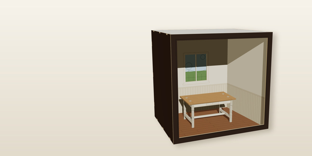 The Monthly Bench kit club is open - farmhouse table in the 1:12 cottage kitchen room box